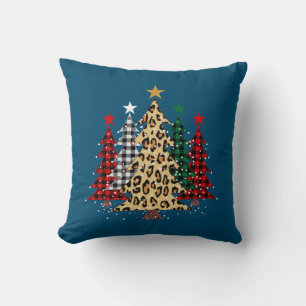 Merry Christmas Trees with Buffalo Plaid & Leopard Cushion