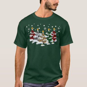 Merry Christmas Trees with Buffalo Plaid Leopard D T-Shirt