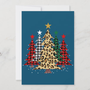 Merry Christmas Trees with Buffalo Plaid & Leopard Holiday Card