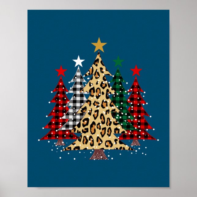 Merry Christmas Trees with Buffalo Plaid & Leopard Poster (Front)