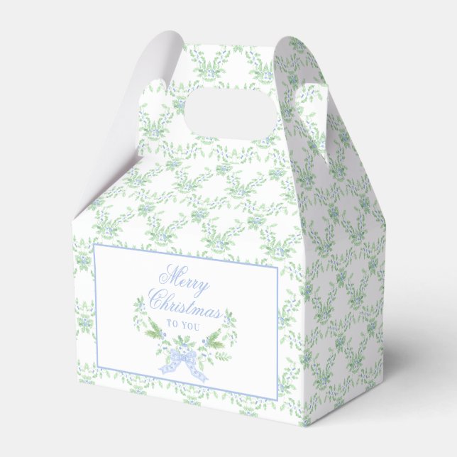Merry Christmas Trellis and Swag with Blue Bow Favour Box (Front Side)