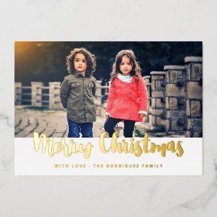 Merry Christmas trendy family photo Foil Holiday Card