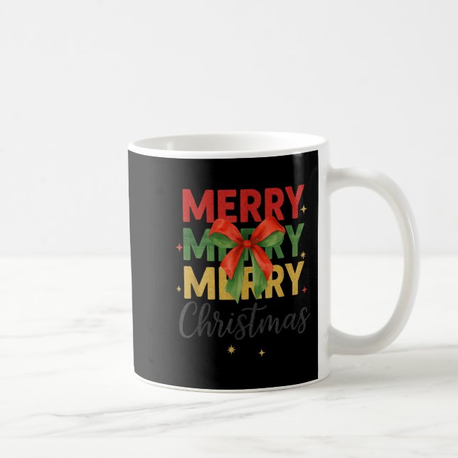 Merry Christmas Triple Merry Bow Tygraphy Red Gree Coffee Mug (Right)
