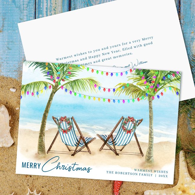 Merry Christmas Tropical Beach Palm Trees Holiday Card (Creator Uploaded)