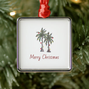 Merry Christmas Tropical Beach Palm Trees Metal Ornament