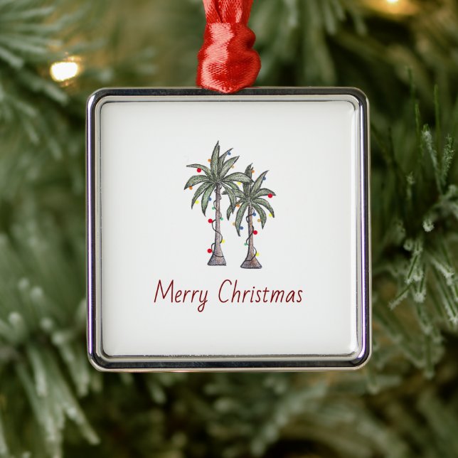 Merry Christmas Tropical Beach Palm Trees  Metal Ornament (Tree)