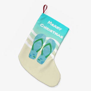 Merry Christmas Tropical Fish Beach Waves Sandals Small Christmas Stocking