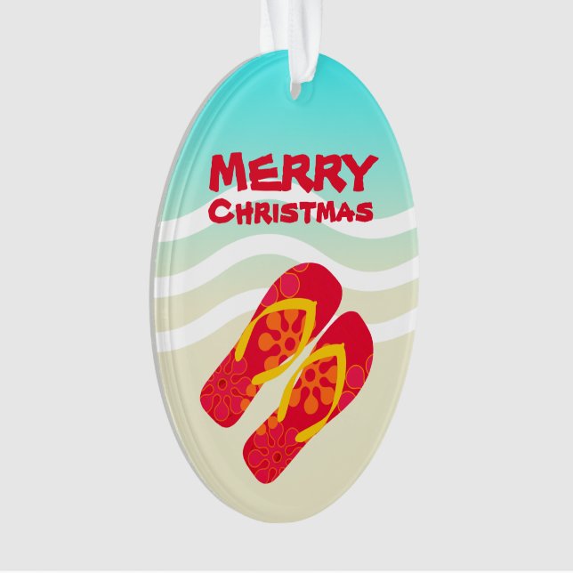 Merry Christmas Tropical Holiday Beach Sandals Ornament (Front)