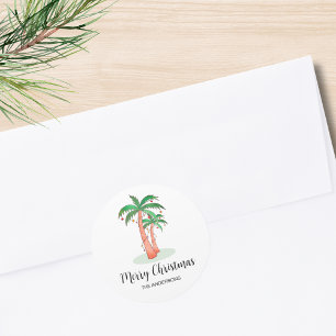 Merry Christmas Tropical Palm Tree Classic Round Sticker