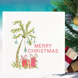 Merry Christmas Tropical Palm Tree Coastal Napkin