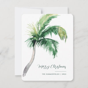 Merry Christmas Tropical Palm Tree Script Holiday Card