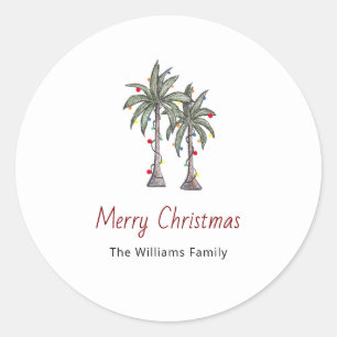 Merry Christmas Tropical Palm Trees Beach  Classic Round Sticker