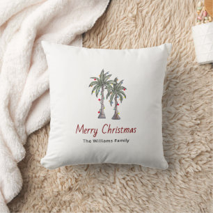 Merry Christmas Tropical Palm Trees Beach Cushion