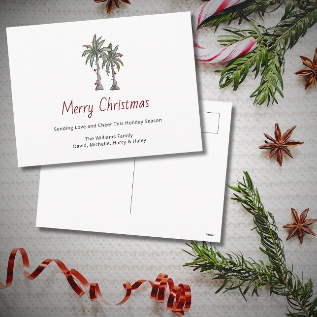 Merry Christmas Tropical Palm Trees Beach  Holiday Postcard (Creator Uploaded)
