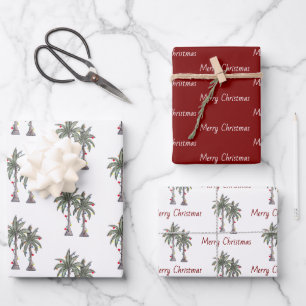 Merry Christmas Tropical Palm Trees Beach Holiday Wrapping Paper Sheet