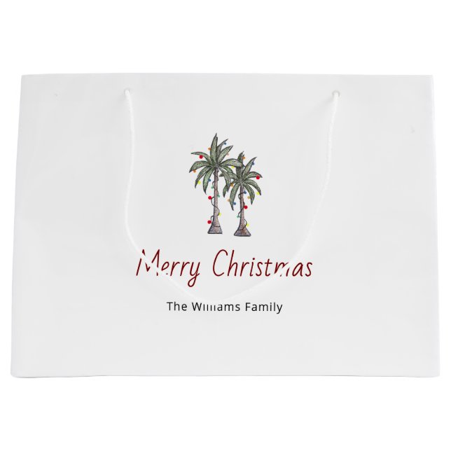Merry Christmas Tropical Palm Trees Beach  Large Gift Bag (Front)
