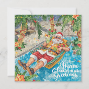 Merry Christmas Tropical Santa Summer Pool Party Holiday Card