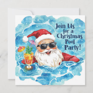 Merry Christmas Tropical Santa Summer Pool Party Holiday Card