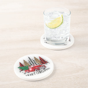 Merry Christmas truck and trees Coaster