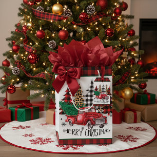 Merry Christmas truck and trees Medium Gift Bag