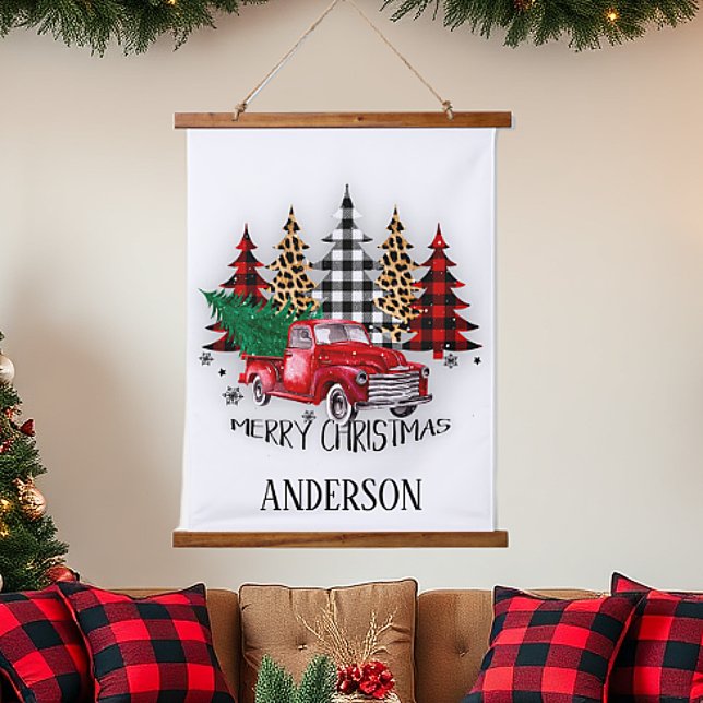 Merry Christmas truck and trees personalised Hanging Tapestry (Creator Uploaded)