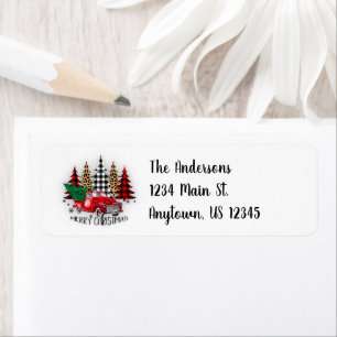 Merry Christmas truck and trees Return Address Label