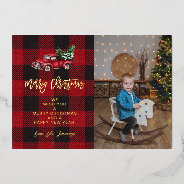 Merry Christmas Truck & Buffalo Check Photo V (Front)