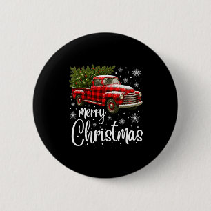 Merry Christmas Truck Buffalo Plaid Xmas Tree Men  6 Cm Round Badge