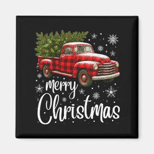 Merry Christmas Truck Buffalo Plaid Xmas Tree Men  Magnet