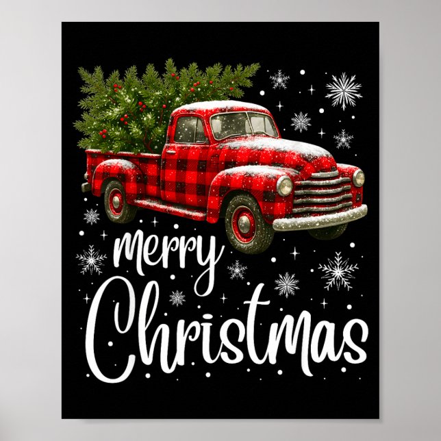 Merry Christmas Truck Buffalo Plaid Xmas Tree Men  Poster (Front)