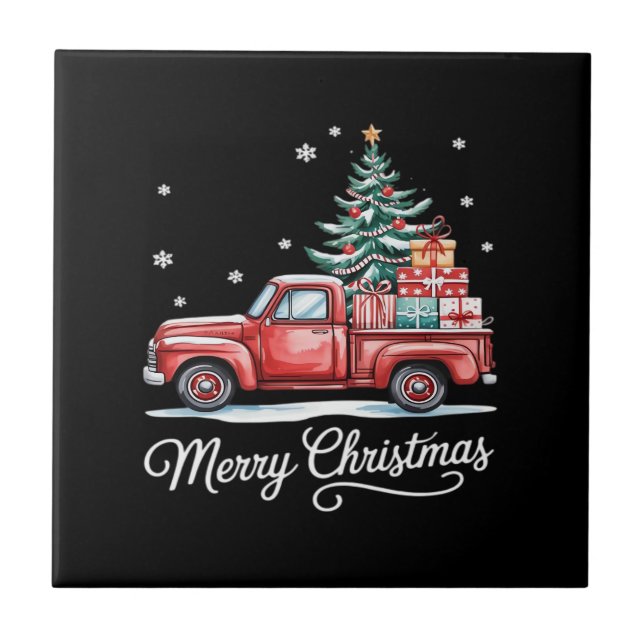 Merry Christmas Truck Funny Tree Essential Ceramic Tile (Front)