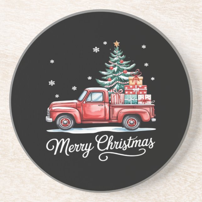 Merry Christmas Truck Funny Tree Essential Coaster (Front)