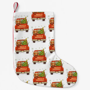 Merry Christmas Truck Highland Cow Tree Cosy Xmas Small Christmas Stocking