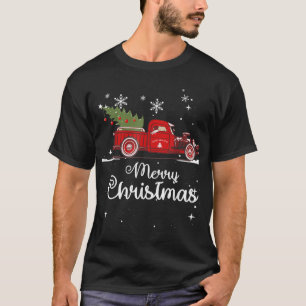 Merry Christmas Truck Red With Tree Funny Xmas Paj T-Shirt