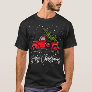 Merry Christmas Truck Red With Tree Funny Xmas Paj T-Shirt