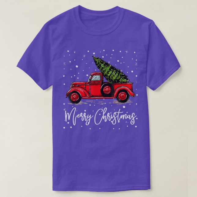 Merry Christmas Truck Red With Tree Xmas Pajama Fu T-Shirt (Design Front)