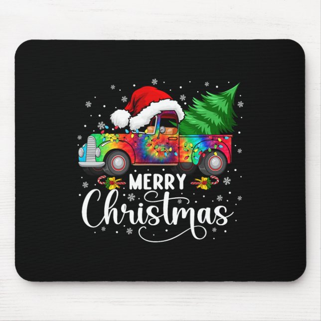 Merry Christmas Truck Tree Santa Hat Lights Matchi Mouse Pad (Front)