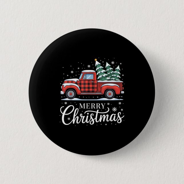 Merry Christmas Truck Xmas Red Plaid Family Christ 6 Cm Round Badge (Front)