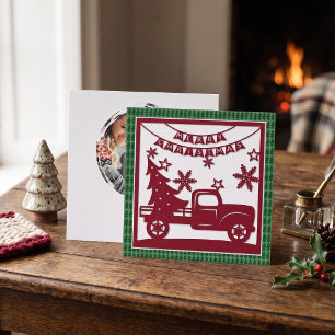 Merry Christmas Truck Xmas Tree Faux Papercut Holiday Card