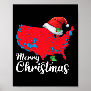Merry Christmas Trump Patriotic Usa Map 2024 Santa Poster