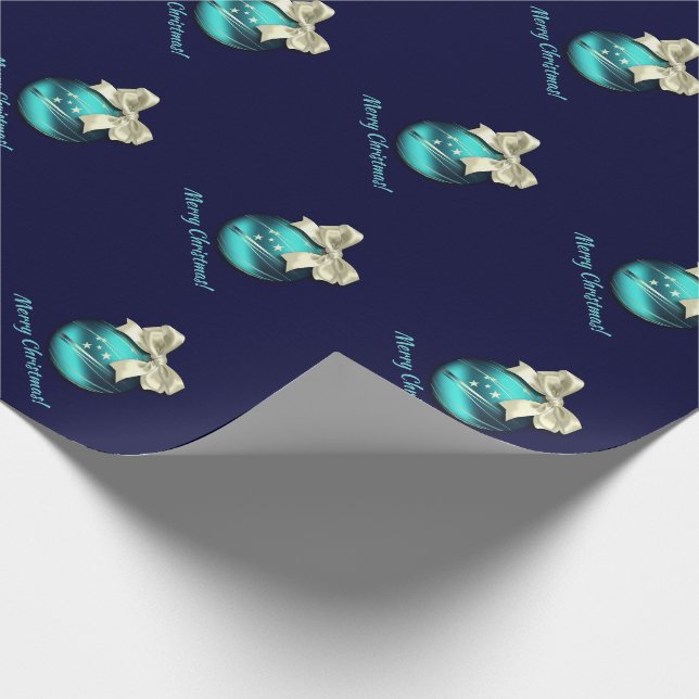 Merry Christmas. Turquoise Bauble Custom Gift Wrapping Paper (Corner)