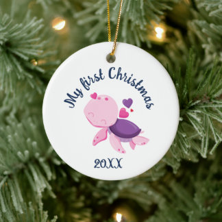 Merry Christmas Turtle Ceramic Ornament