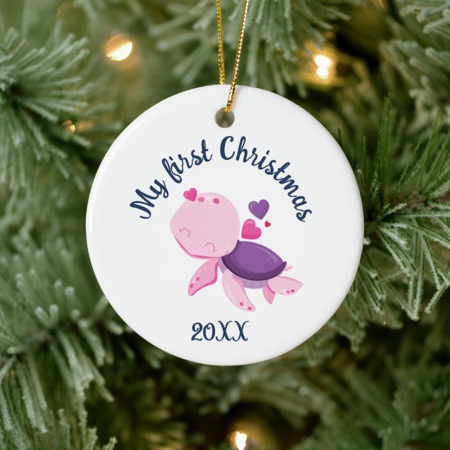 Merry Christmas Turtle Ceramic Ornament (Tree)
