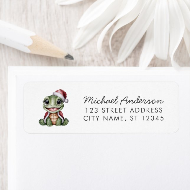 Merry Christmas Turtle in Santa Hat Return Address Label (Insitu)