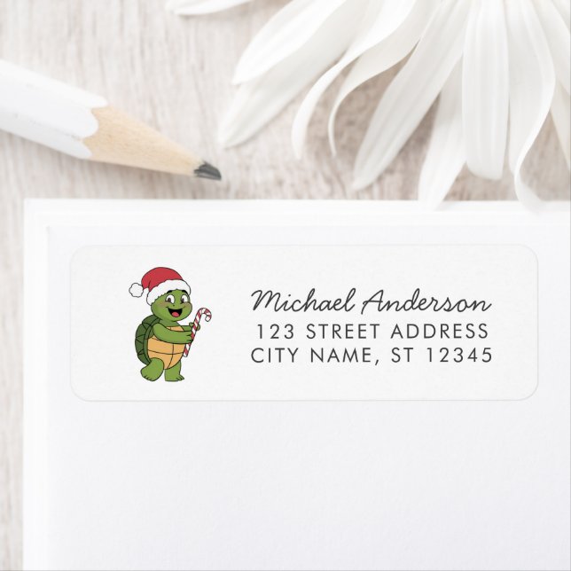 Merry Christmas Turtle in Santa Hat Return Address Label (Insitu)