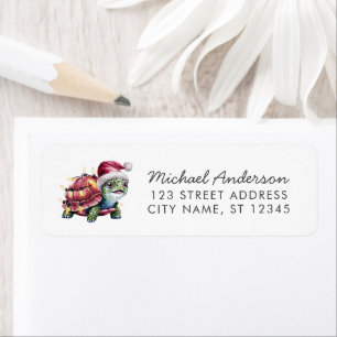 Merry Christmas Turtle in Santa Hat Return Address Label