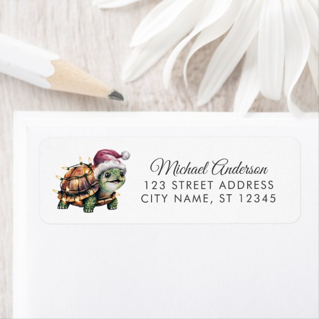 Merry Christmas Turtle in Santa Hat Return Address Label (Insitu)