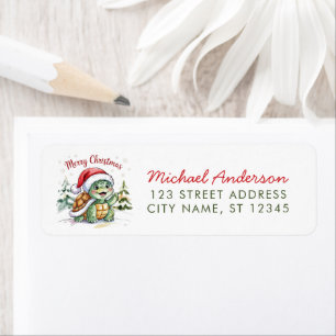 Merry Christmas Turtle in Santa Hat Return Address Return Address Label