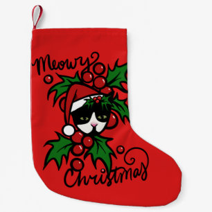 Merry Christmas Tuxedo Cat Small Christmas Stocking