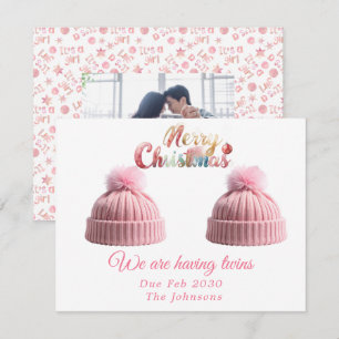 Merry Christmas Twins Baby Announcement Pink cute